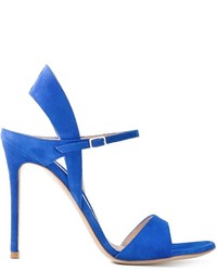 Sandali con tacco in pelle scamosciata blu di Gianvito Rossi