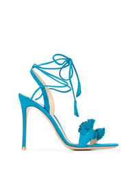 Sandali con tacco in pelle scamosciata blu di Gianvito Rossi