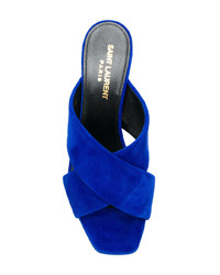 Sandali con tacco in pelle scamosciata blu di Saint Laurent
