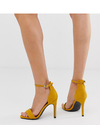 Sandali con tacco in pelle scamosciata gialli di New Look