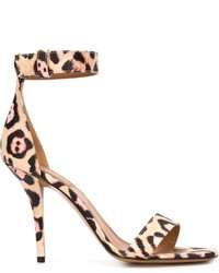 Sandali con tacco in pelle scamosciata leopardati marrone chiaro di Givenchy