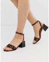 Sandali con tacco in pelle scamosciata leopardati marroni di ASOS DESIGN