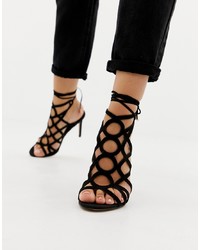 Sandali con tacco in pelle scamosciata neri di ASOS DESIGN