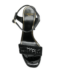 Sandali con tacco in pelle scamosciata neri di Lanvin