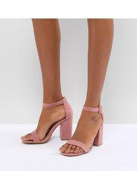 Sandali con tacco in pelle scamosciata rosa di New Look