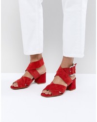 Sandali con tacco in pelle scamosciata rossi di ASOS DESIGN