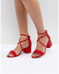 Sandali con tacco in pelle scamosciata rossi di New Look