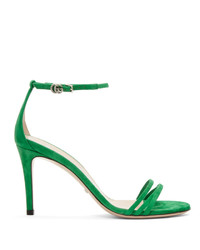Sandali con tacco in pelle scamosciata verdi di Gucci