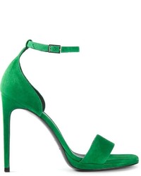 Sandali con tacco in pelle scamosciata verdi di Saint Laurent