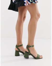 Sandali con tacco in pelle verde oliva di Glamorous