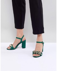 Sandali con tacco in pelle verde scuro di ASOS DESIGN