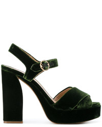 Sandali con tacco in pelle verde scuro di Tory Burch