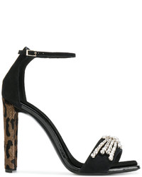 Sandali con tacco leopardati neri di Giuseppe Zanotti Design