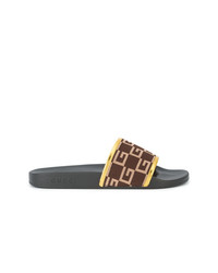 Sandali di tela stampati marrone scuro di Gucci