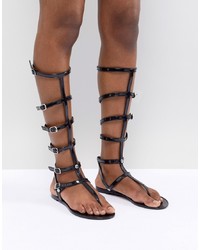 Sandali gladiatore alti in pelle neri di ASOS DESIGN
