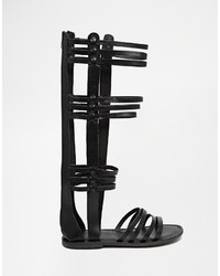 Sandali gladiatore alti in pelle neri di Asos