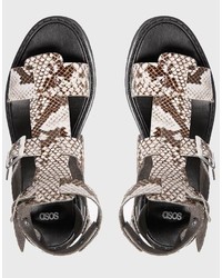 Sandali gladiatore in pelle con stampa serpente grigi di Asos