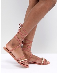 Sandali gladiatore in pelle scamosciata rosa di ASOS DESIGN
