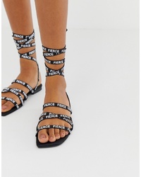 Sandali gladiatore in pelle stampati neri di ASOS DESIGN