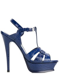 Sandali in pelle blu scuro di Saint Laurent