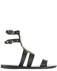 Sandali in pelle con stampa serpente neri di Ancient Greek Sandals