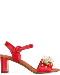 Sandali in pelle decorati rossi di Dolce & Gabbana