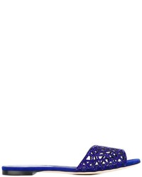 Sandali in pelle scamosciata decorati blu scuro di Sergio Rossi