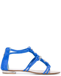 Sandali in pelle scamosciata decorati blu di Le Silla