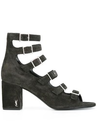 Sandali in pelle scamosciata grigio scuro di Saint Laurent