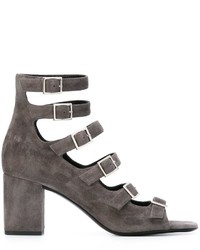 Sandali in pelle scamosciata grigio scuro di Saint Laurent