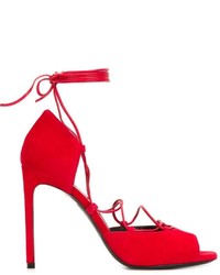 Sandali in pelle scamosciata rossi di Saint Laurent