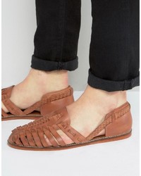 Sandali in pelle tessuti marrone chiaro di Asos