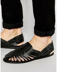 Sandali in pelle tessuti neri di Asos