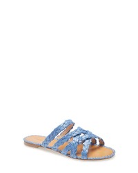 Sandali piatti di paglia azzurri