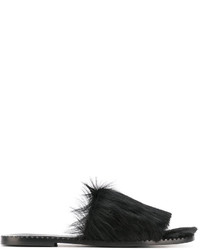 Sandali piatti di pelliccia neri di Tomas Maier