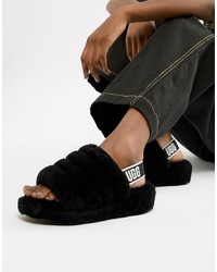 Sandali piatti di pelliccia neri di UGG