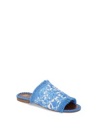 Sandali piatti di tela con frange azzurri