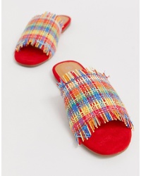 Sandali piatti di tela stampati multicolori di Boohoo