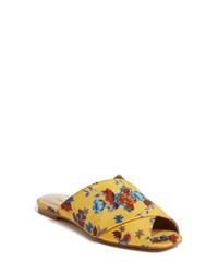Sandali piatti in pelle a fiori gialli