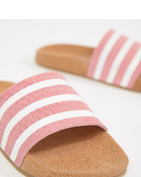 Sandali piatti in pelle a righe orizzontali rosa di adidas Originals