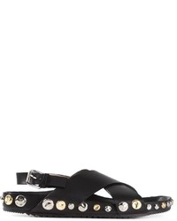 Sandali piatti in pelle con borchie neri di Marc Jacobs