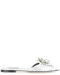 Sandali piatti in pelle decorati argento di Dolce & Gabbana