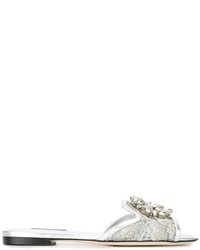 Sandali piatti in pelle decorati argento di Dolce & Gabbana