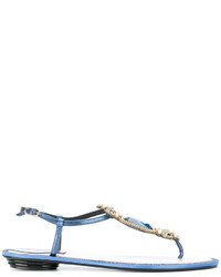 Sandali piatti in pelle decorati azzurri di Rene Caovilla