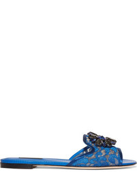 Sandali piatti in pelle decorati blu