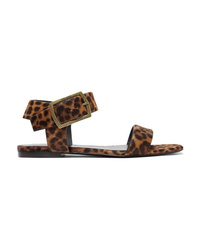 Sandali piatti in pelle leopardati marroni