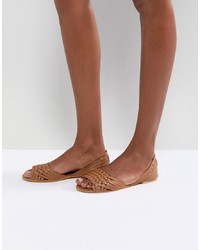 Sandali piatti in pelle marroni di ASOS DESIGN