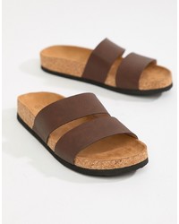 Sandali piatti in pelle marroni di Monki