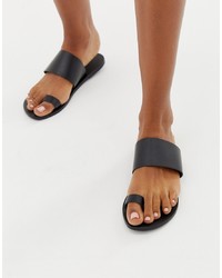 Sandali piatti in pelle neri di ASOS DESIGN