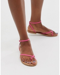 Sandali piatti in pelle rosa di ASOS DESIGN